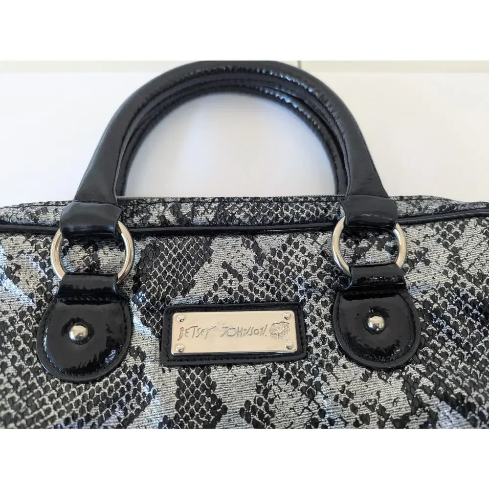 Betsey Johnson Metallic Silver Snakeskin Python Print Laptop Bag Purse